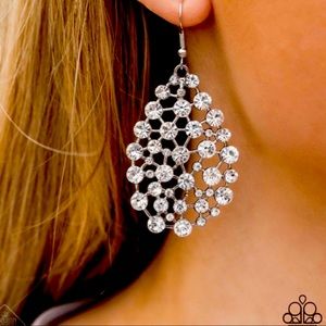 Start With a Bang White Rhinestone and Silver Teardrop Fishhook Earrings